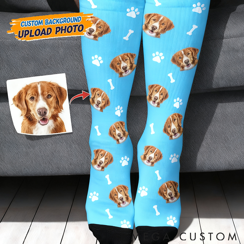 Personalized Pet Lover Custom Pet Photo and Icons Comfortable Mid-Calf Socks