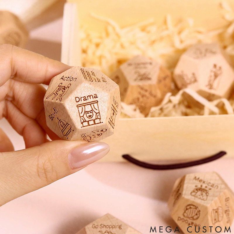 Personalized Couple Date Night Dice with Wooden Box Sexy Position Dice Valentine's Day Gift for Husband Wife Boyfriend Girlfriend Date Night Ideas