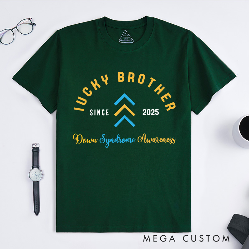 Personalized Lucky Brother Arrows and Text Design Supporting Down Syndrome Awareness and Love T-shirt