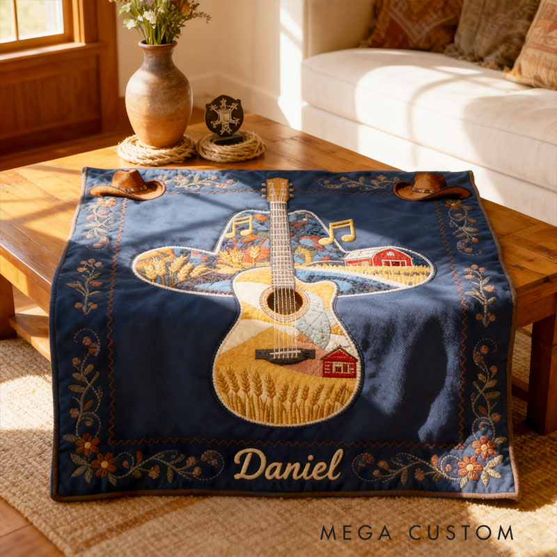 Personalized West Cowboy Guitar Blanket Flannel Blanket Country Music Blanket with Name for Him Her for Husband Wife Boyfriend Girlfriend Friends Familys