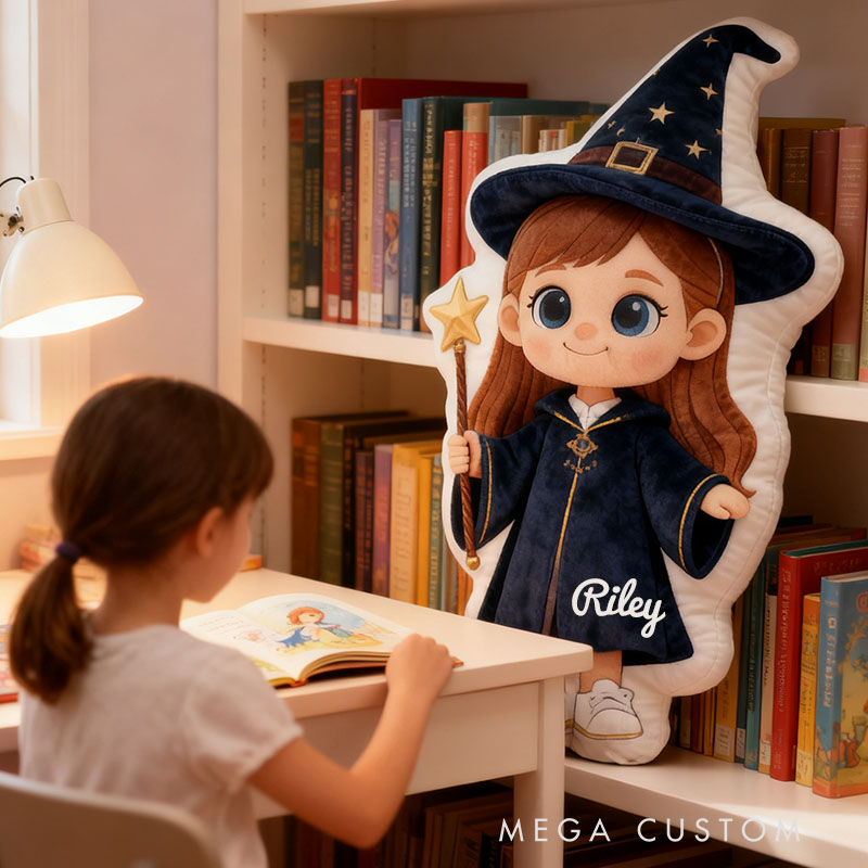 Personalized Graphic 3D Print Little Magician Pillow with Your Name Soft Stuffed Toy for Kids Unique Decorative Cushion for Girls' Room