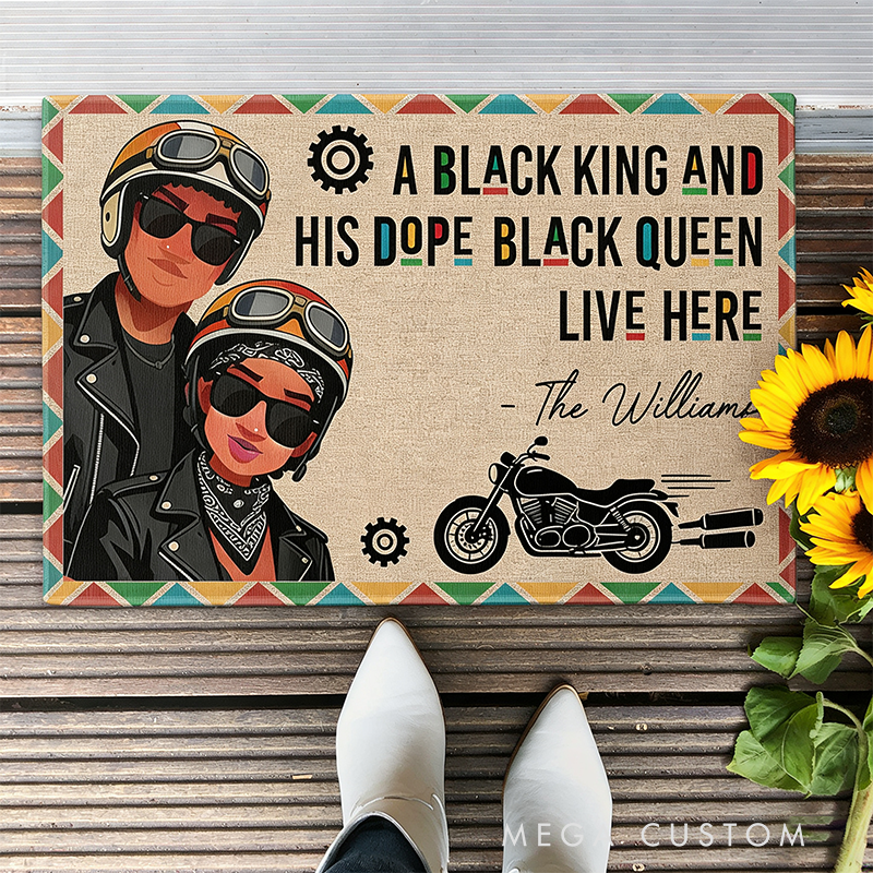 Personalized Biker Couple Doormat Custom Family Name Motorcycle Lovers Welcome Mat Home Decor