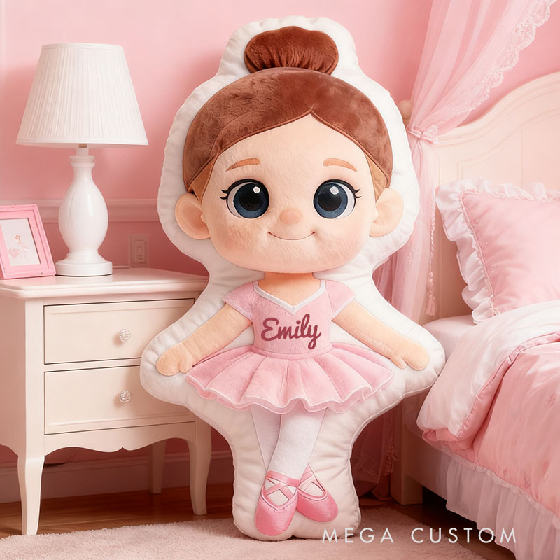 Personalized Little Ballet Dancer Pillow with Your Own Name Soft Stuffed Toy for Kids Unique Decorative Cushion for Girls' Room and Dance Studio