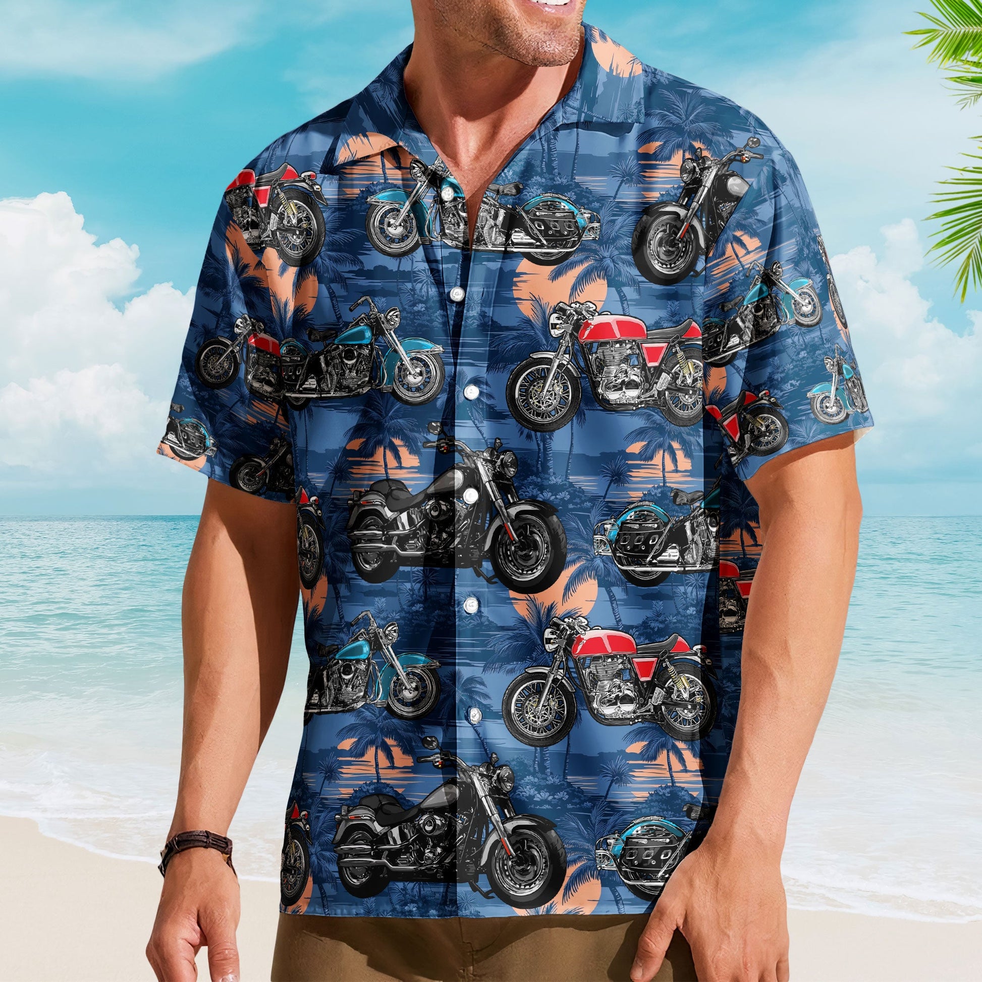 Personalized Vintage Motorcycle Photo Hawaiian Shirt Personalized Biker Shirt for Riders and Motorbike Lovers