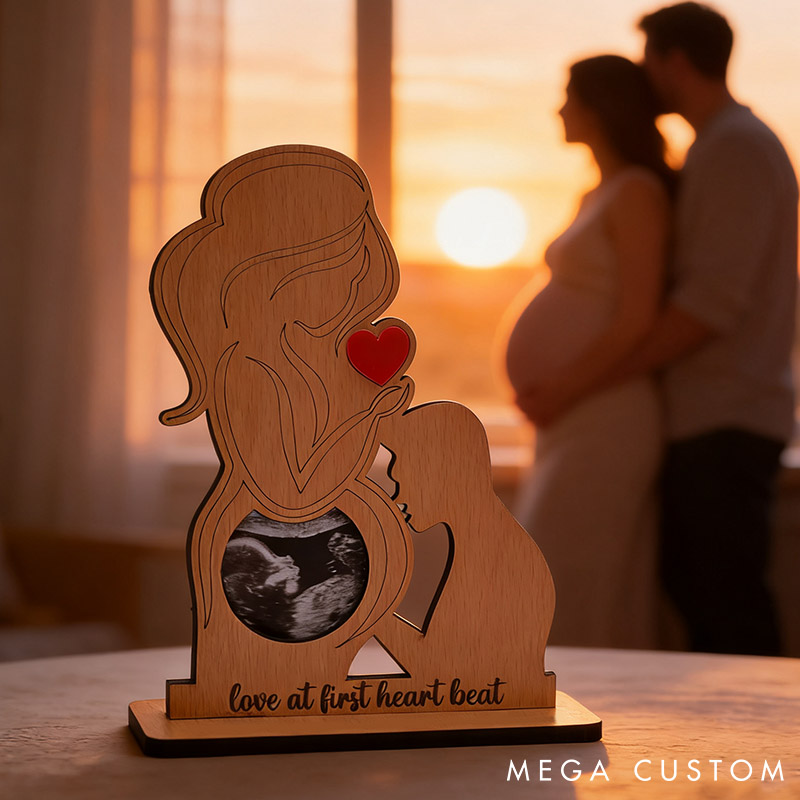 Personalized Couple Pregnancy Announcement Wood Sign Custom Baby Ultrasound Photo Table Decor Baby Reveal Sign for Expectant Parent Mom-Dad To Be Gift