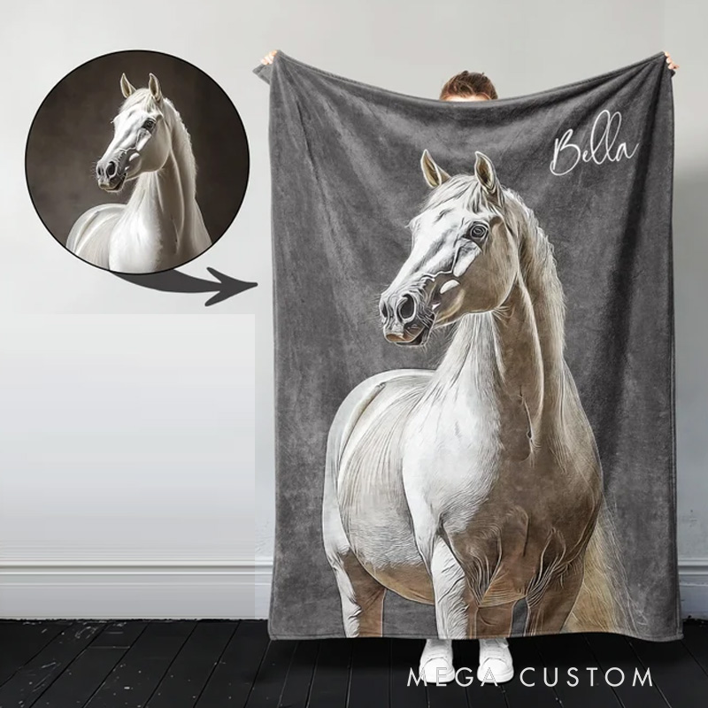 Personalized Riding Blanket Equestrian Horse Photo Custom Keepsake Blanket for Horse Enthusiast Family Blanket for Riding Lovers Equestrian Lovers