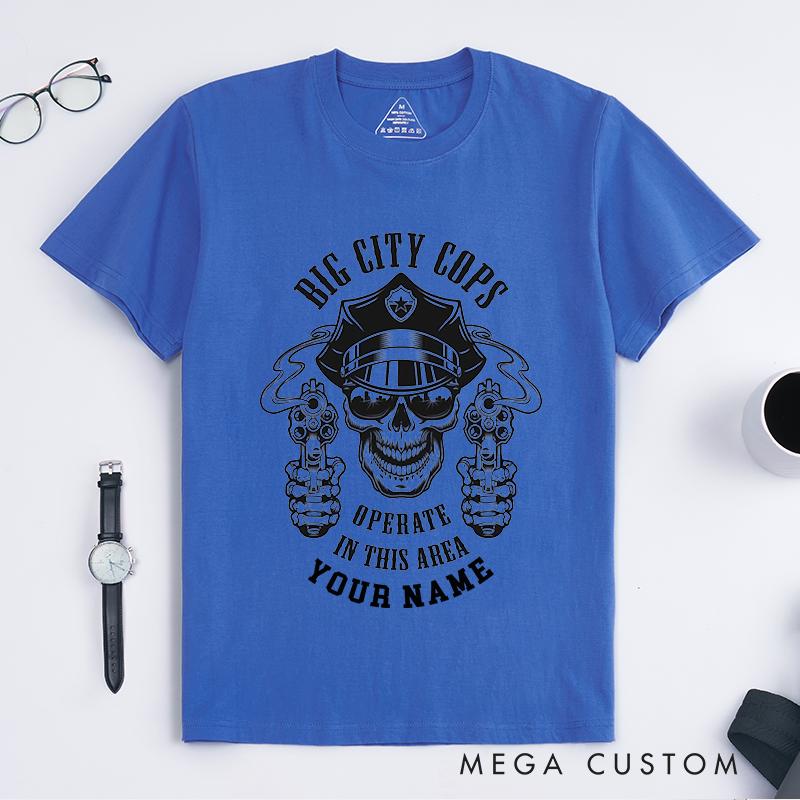 Personalized Police Big City Cops Skull Design Gift for Policewoman Police Officer T-Shirt