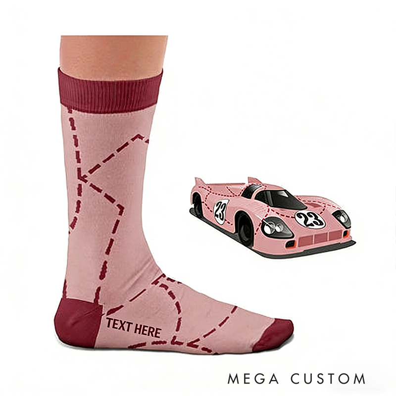 Personalized Racing Car Socks Custom Text  Design Gift for Race Drivers and Car Lovers 