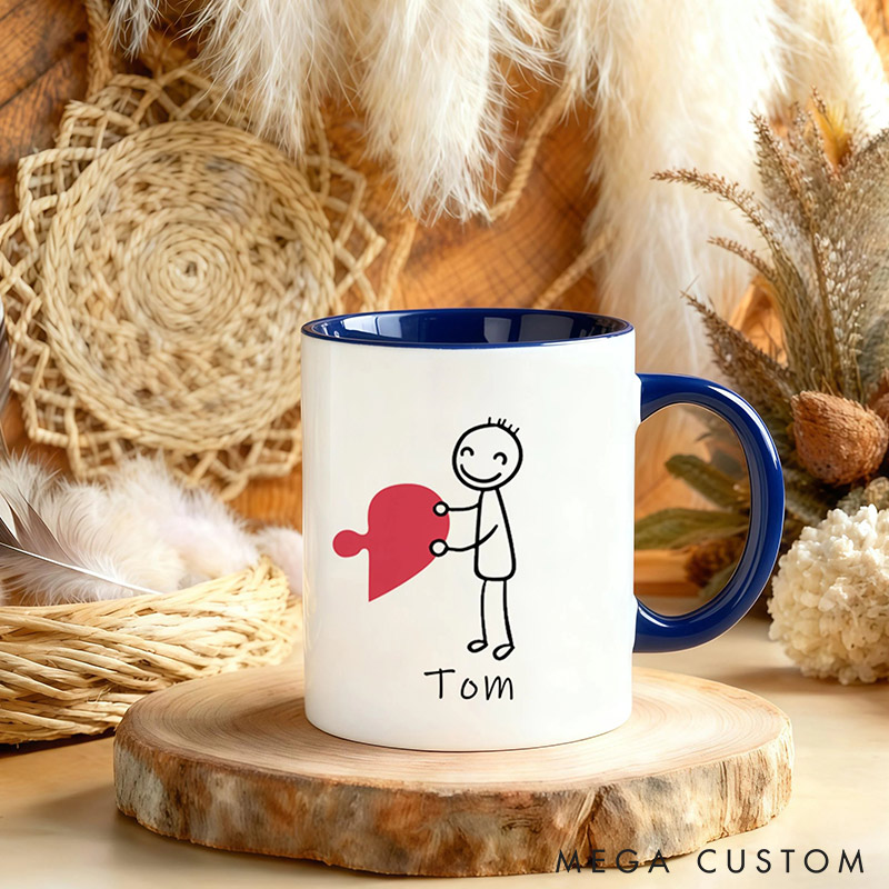 Personalized Couple Heart Pazzle Mugs Couple Coffee Mug Custom Name Valentine's Gift for Girlfriend Boyfriend Gift for Husband Wife 