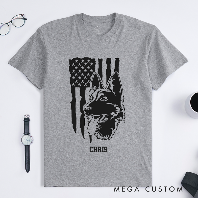 Personalized Police K9 American Flag Design Gift for Policewoman Police Officer T-Shirt