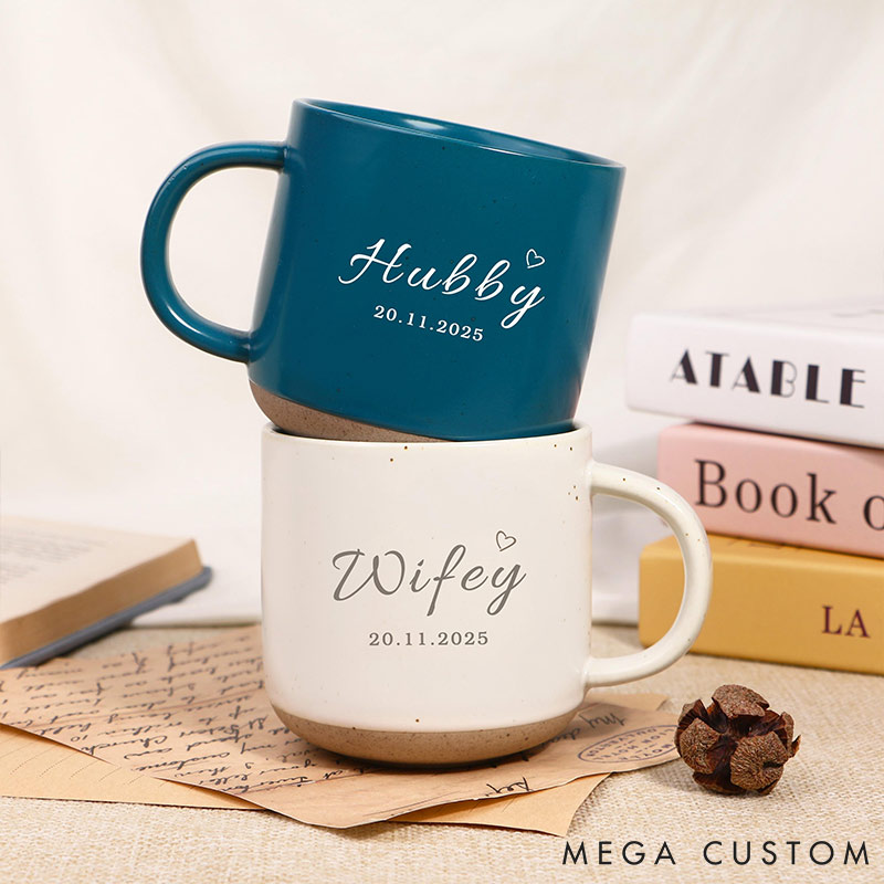Personalized Wifey Hubby Printed Couple Pottery Mug Valentine's Day Gift for Couple Him Her Wedding Gift Anniversary Gift for Husband  Wife
