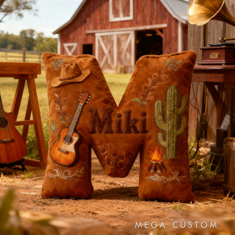 Personalized Graphic 3D Print Cowboy Hat and Guitar Country Music Throw Pillows Customizable with Your Name Perfect Gift for Her or Him for Music Lovers