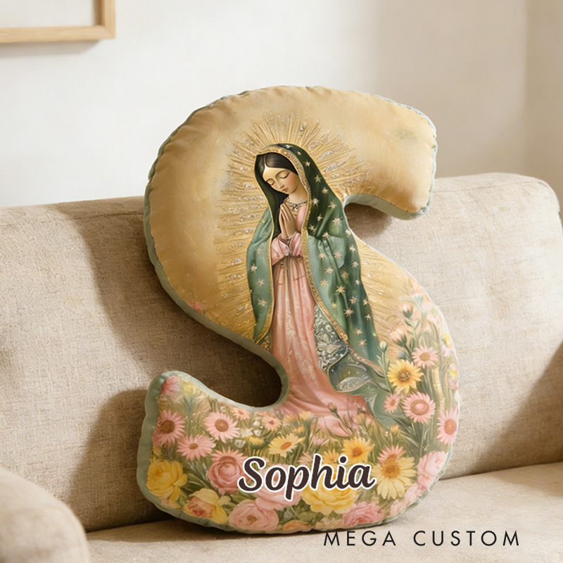 Personalized Our Lady of Guadalupe Letter Pillow with Custom Name Religious Home Decor Catholic Gift for Women Graphic 3D Print Pillow