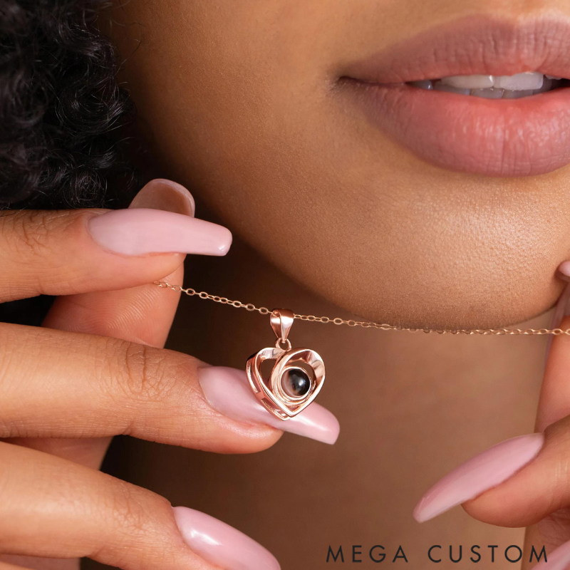 Personalized Mom Heart Shaped Projection Necklace Upload Photo Memorial Jewelry Gift for Mother's Day Birthday Pendant