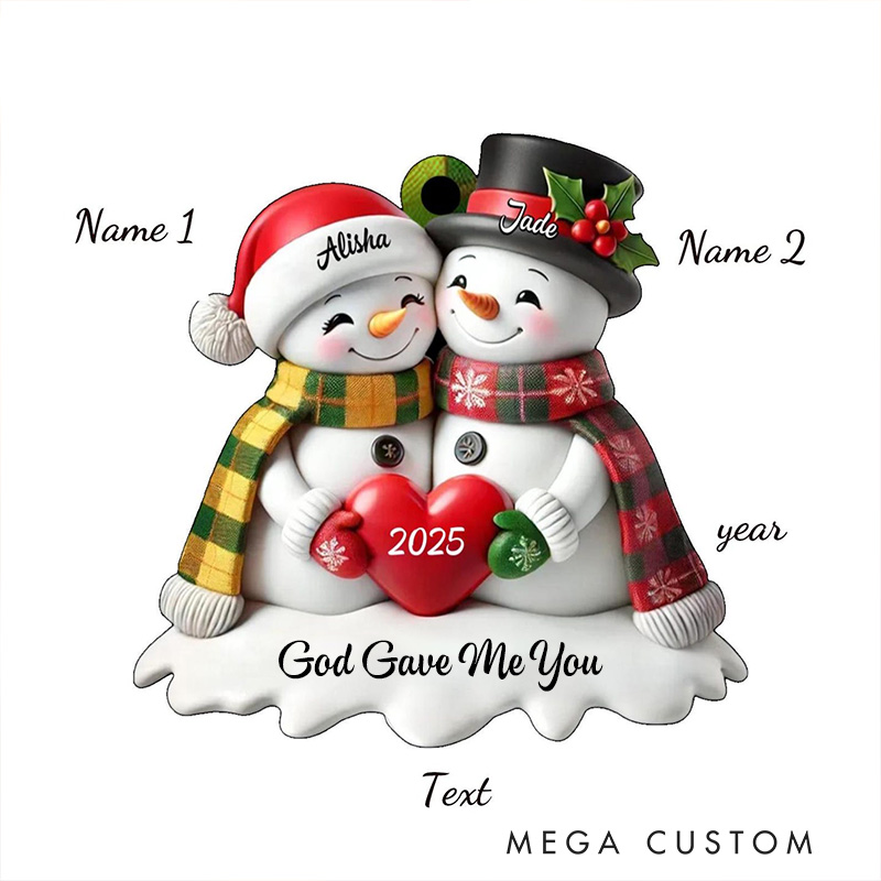 Personalized Snowman God Gave me you Acrylic Christmas Ornament with Name and Text Religious Gift Christmas Tree Decor Christian Gift for Couple