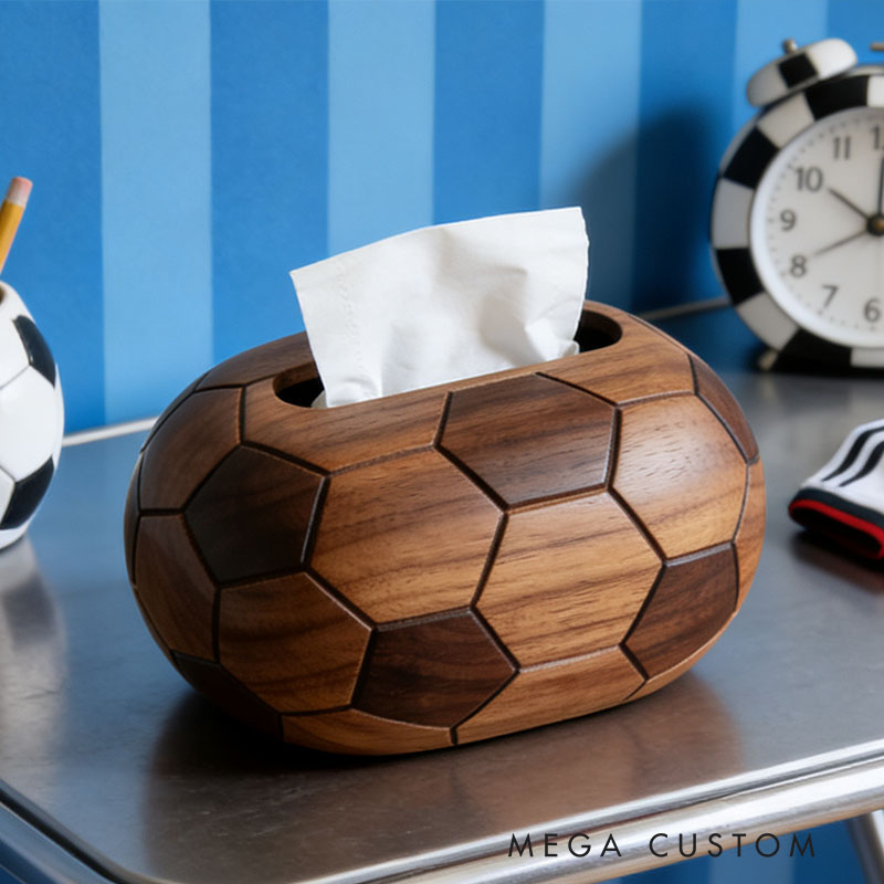 Handmade Wooden Soccer Tissue Box Funny Cartoon Decor
