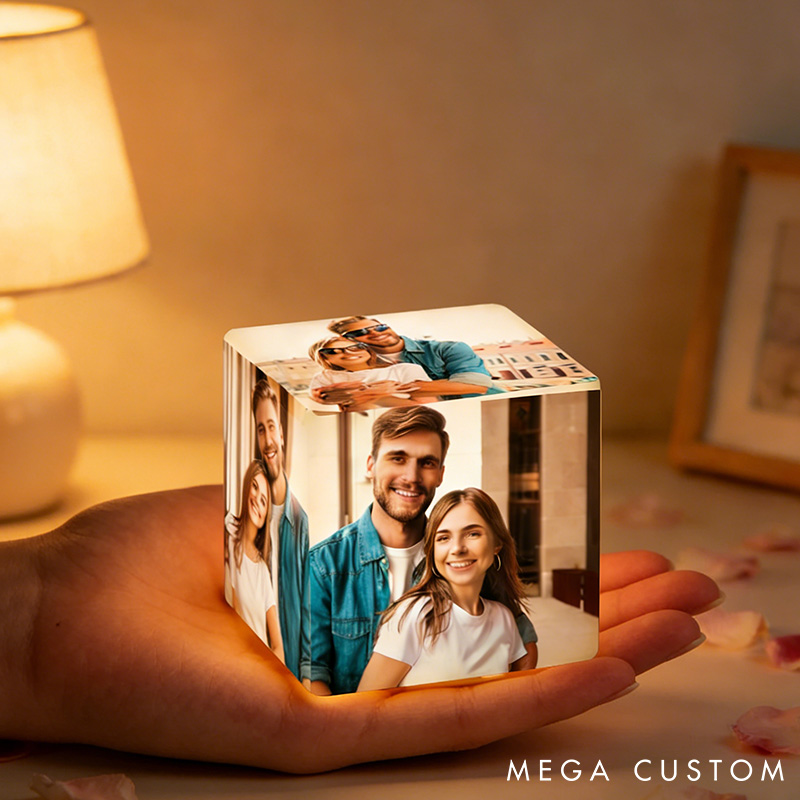 Personalized Couple Photo Cube Night Light Custom Wedding Newlyweds Cube Table Lamp With 6 Pictures Valentines Day Gift Engagement Anniversary Gift
