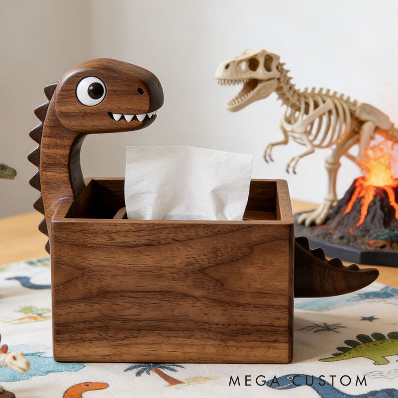 Handmade Wooden Dinosaur Tissue Box Funny Cartoon Decor