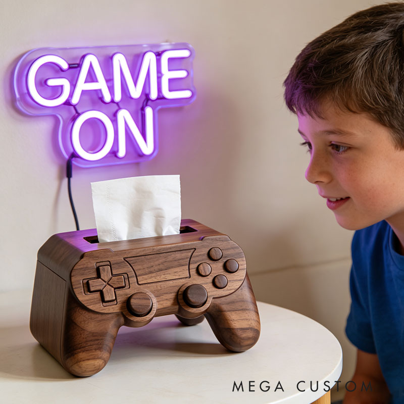 Handmade Wooden Gaming Controller Tissue Box Funny Cartoon Decor