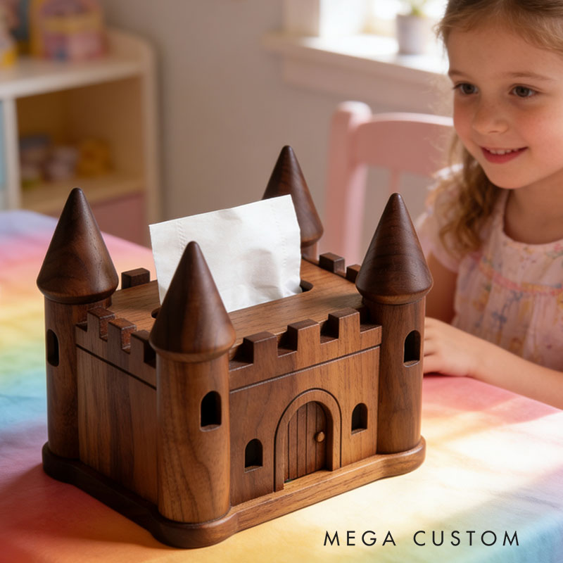 Handmade Wooden Castle Tissue Box Funny Cartoon Decor