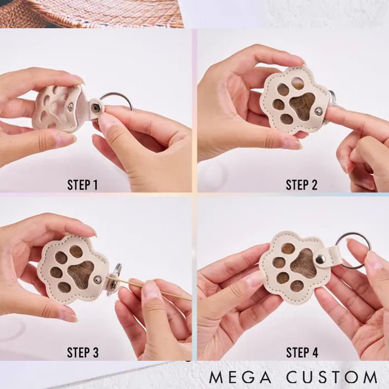 Personalized Pet Lover Custom Leather Paw Keychain with Fur Keychains