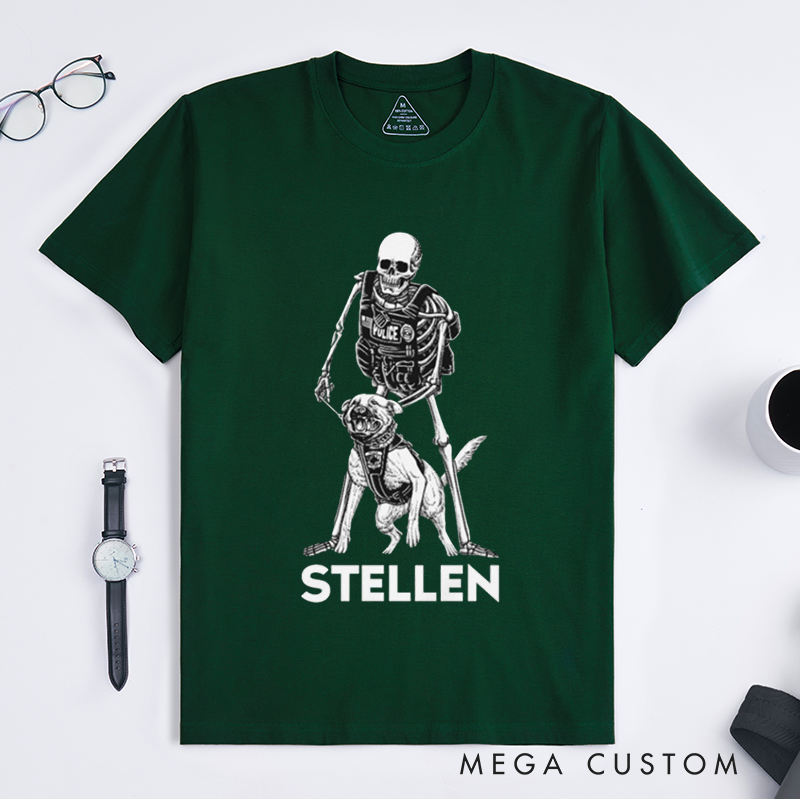 Personalized Skeleton Officer and K9 Design Gift for Police Officer T-Shirt