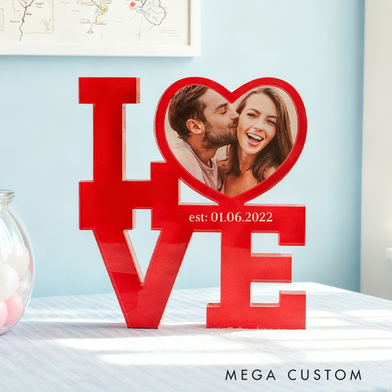 Personalized LOVE Photo Decor - Custom Heart Photo Frame with Established Date, Valentine’s/Anniversary Gift