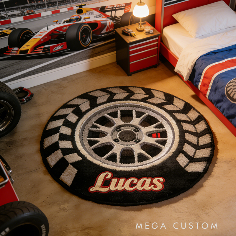 Personalized Racing Wheel Rug Custom Name Tire Design Gift for Racing Lovers