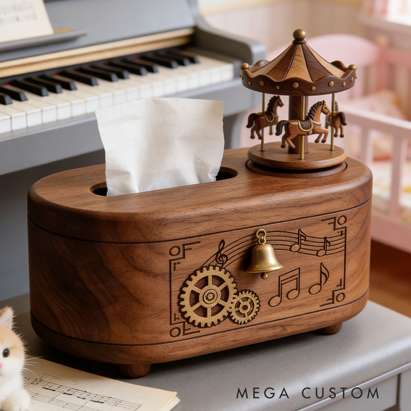 Handmade Wooden Music Box Tissue Box Funny Cartoon Decor