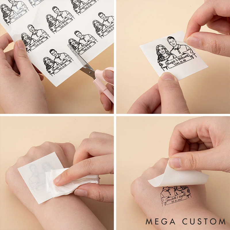 Personalized Couple Photo Portrait Temporary Tattoo Custom Wedding Temporary Tattoo Anniversary Gift Valentines Day Gift for Girlfriend Boyfriend