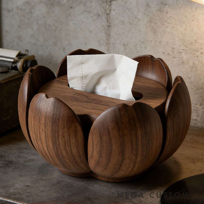 Handmade Wooden Lotus Tissue Box Funny Cartoon Decor