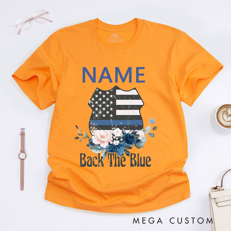 Personalized Back the Blue Floral Vest Design Design Gift for Policewoman Police Officer T-Shirt