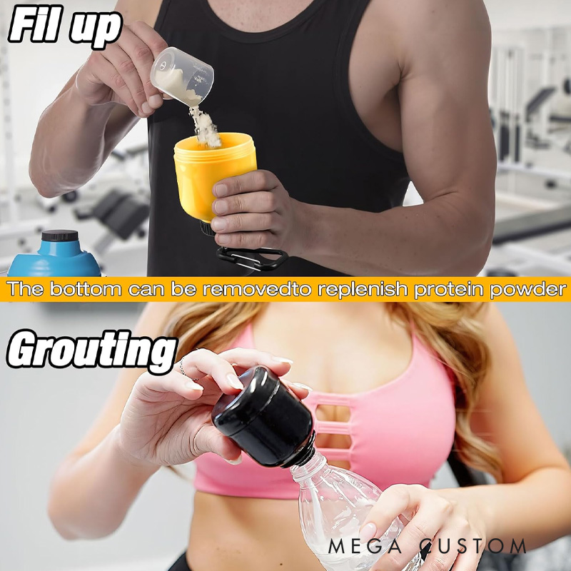 Personalized Gym Mini Protein Powder Bottle Pattern Custom Gym Keychain 200ml Protein Funnel Container with Carabiner Medicine Powder Carrying Pill Container for Gym Lovers