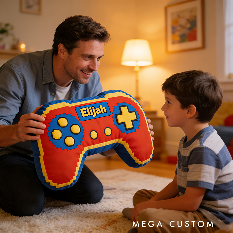 Personalized Red Cartoon Game Controller Shaped Pillow for Game Lovers Plush Pillow Christmas Birthday Party Gift for Kids