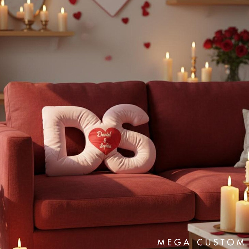 Personalized Couple Custom Initial Heart Throw Pillow Custom Names Couple Home Pillow Romantic Valentine's Day Gift for Girlfriend for Wife