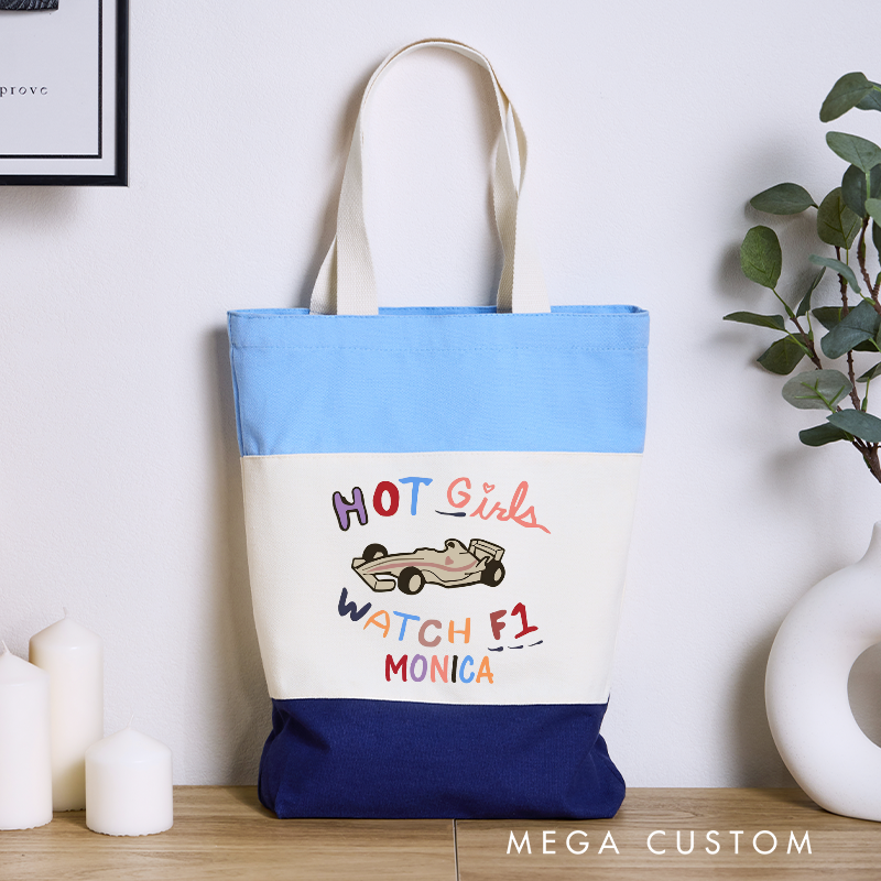 Personalized Racing Tri Color Canvas Tote Bag Custom Hot Girl Design Tote Bag 