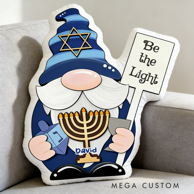 Personalized Hanukkah Gnome be the Light Pillow with Custom Name Religious Home Decor Happy Hanukkah Gift for Jewish Family