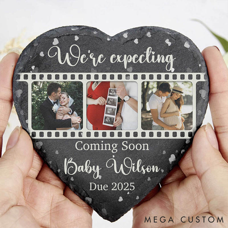 Personalized Couple Photo We're Expecting For A Baby Heart Shaped Stone With Stand Pregnancy Announcement Stone Baby Reveal Stone Valentine's Day Gift