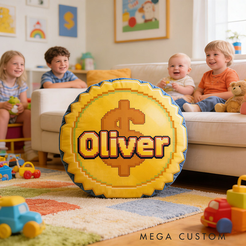 Personalized Game Coins Shaped Pillow for Game Lovers Plush Pillow Christmas Birthday Party Gift for Kids