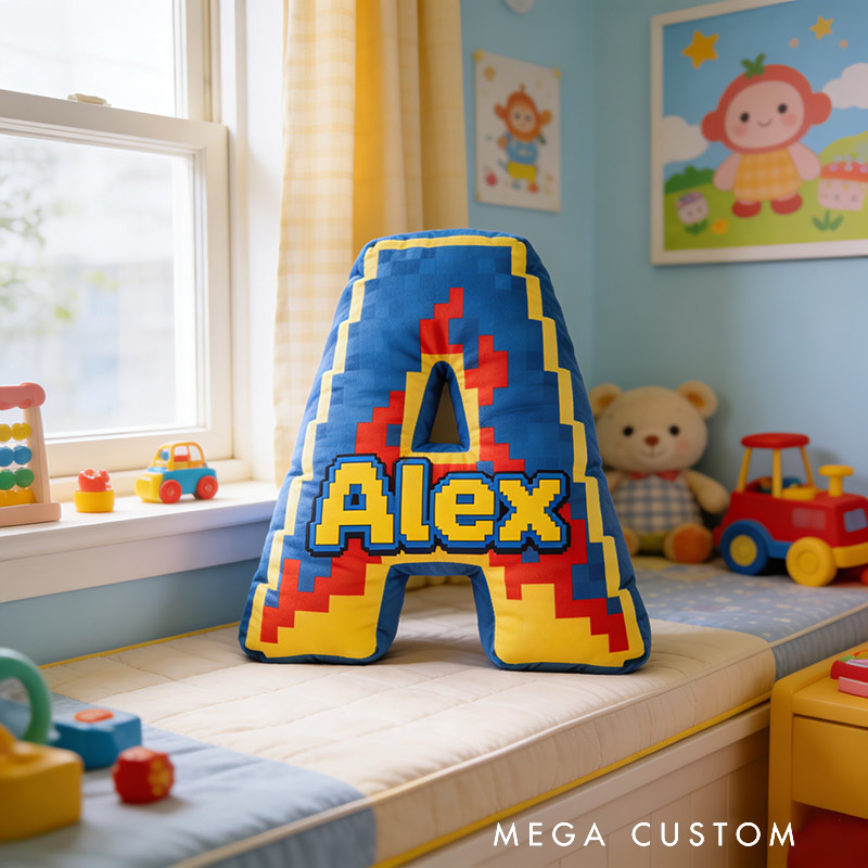 Personalized Game Flame Letter Pillow for Game Lovers Plush Pillow Christmas Birthday Party Gift for Kids