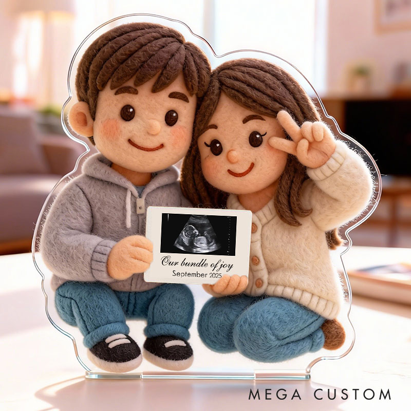 Personalized Couple Photo Portrait Faux Felt Figure Pregnancy Announcement Acrylic Plaque Baby Reveal Graphic 3D Print Plaque Baby Ultrasound Photo