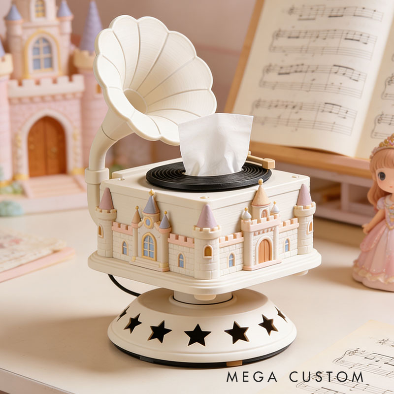 Castle Music Box Tissue Box Cover 3D Printed Room Decor Cute Tissue Box Cover for Desk Room Kitchen or Bathroom