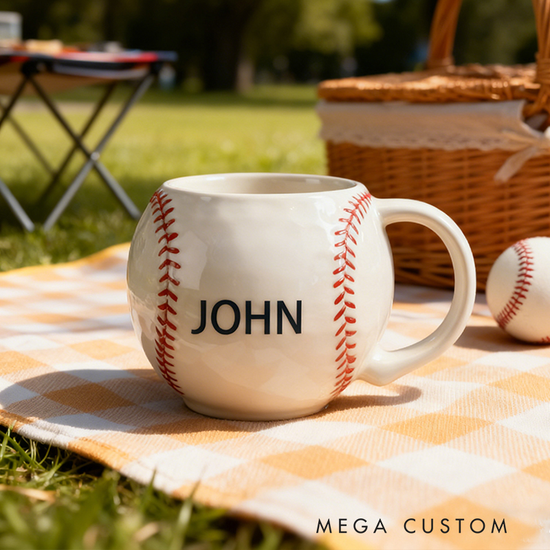 Personalized Baseball Shaped Ceramic Mug - Custom Name Sports Fan Gift for Baseball Lovers