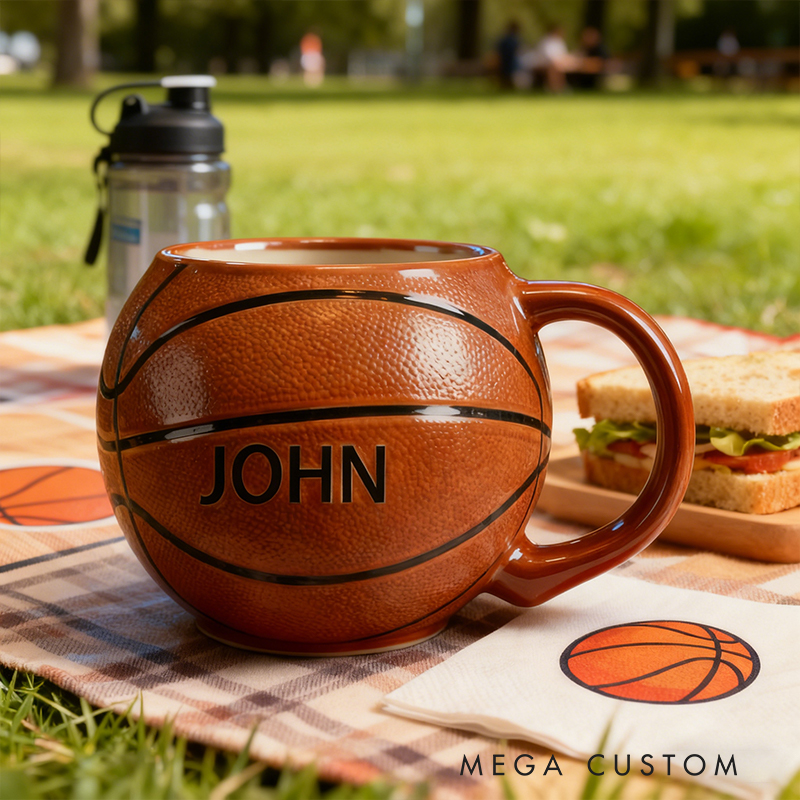 Personalized Custom Basketball Shaped Ceramic Mug - Personalized Sports Fan Gift for Basketball Lovers, 11oz Coffee Cup with Name