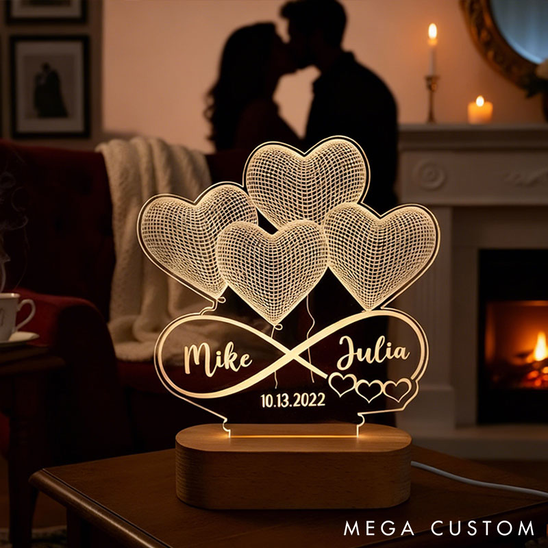 Personalized 3D Illusion LED Lamp Infinity Heart Night Light Custom Names Lamp Valentine's Day Gift for Couple Anniversary Gift for Him Her
