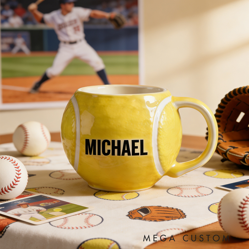 Personalized Softball Shaped Ceramic Mug - Custom Name Gift for Softball Players & Fans, 11oz Coffee Cup