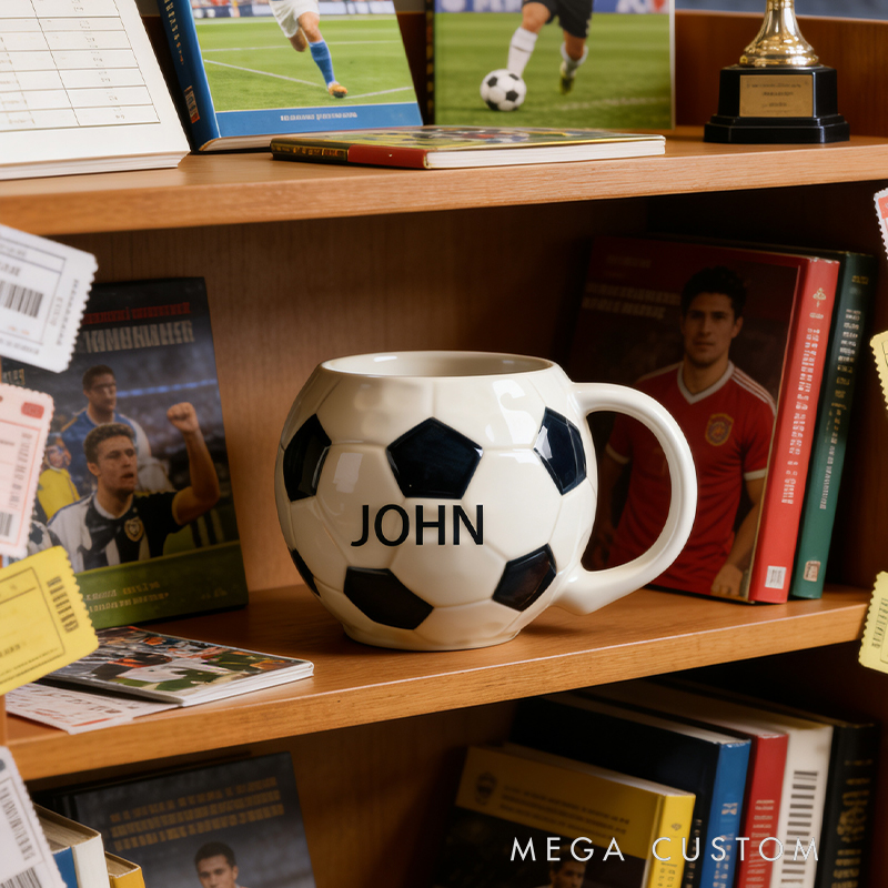 Personalized Soccer Ball Shaped Ceramic Mug - Custom Name Gift for Soccer Fans & Players, 11oz Coffee Cup