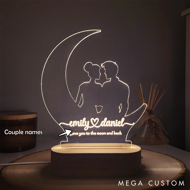 Personalized Couple Love You To The Moon And Back Night Light Custom Names Lamp Valentine's Day Gift for Couple Anniversary Gift for Him Her