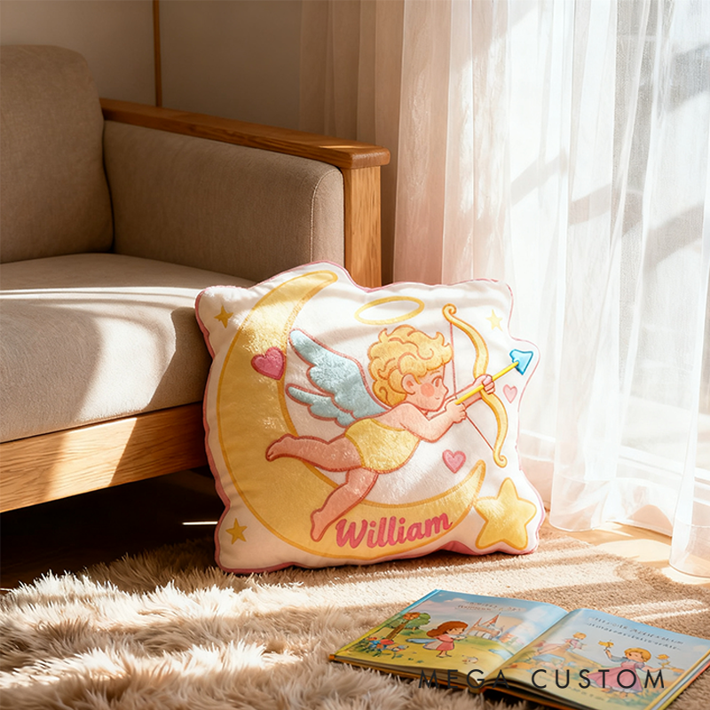 Personalized Name Cupid Moon Pillow Custom Name Valentine's Day Gift Pillow Soft Decorative Graphic 3D Print Pillow for Her