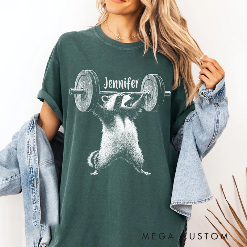 Personalized Gym Washed T-Shirts with Trash Panda Raccoon Oversized Comfort Colors Funny Deadlift Raccoon Meme Shirt  for Fitness Enthusiasts Bodybuilders and Gym Lovers